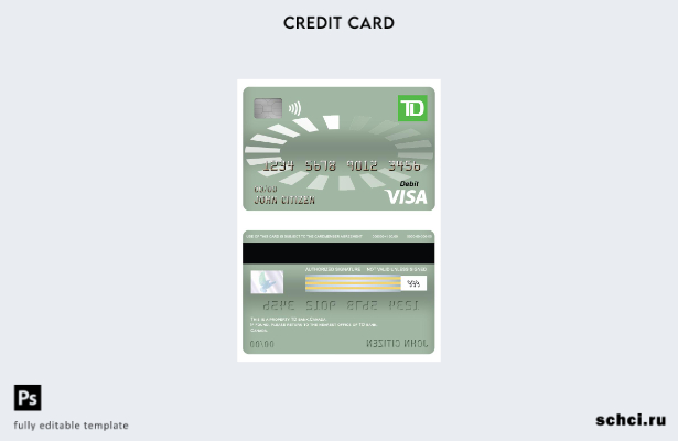 цифровая загрузка шаблона дебетовой карты Visa Canada TD